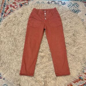 Veronica Beard Arya Utility Button Fly High-Rise Crop Straight Jeans in terracot